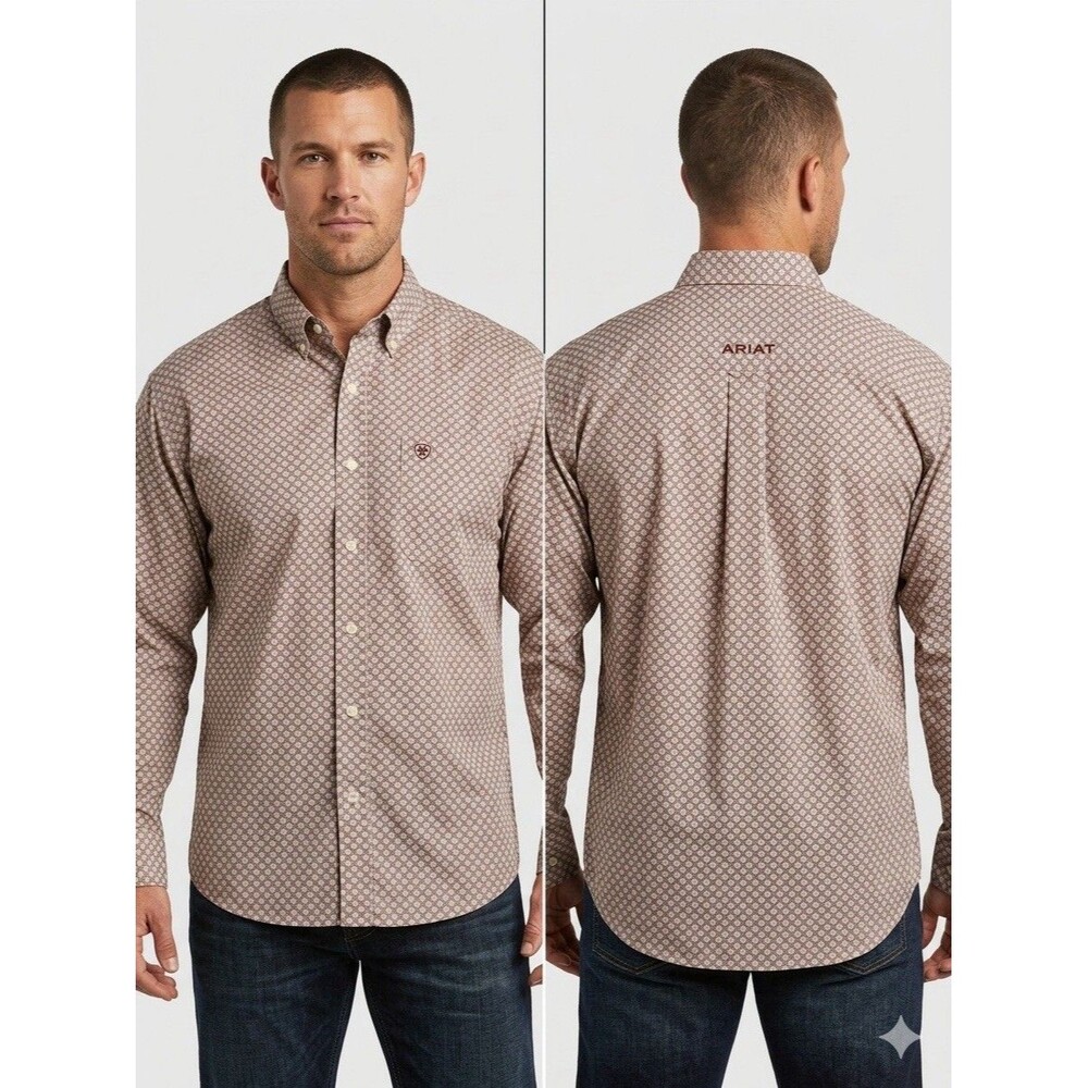 Ariat Mens Fitted Button Down Shirt Geometric Circle Print Western Logo XL